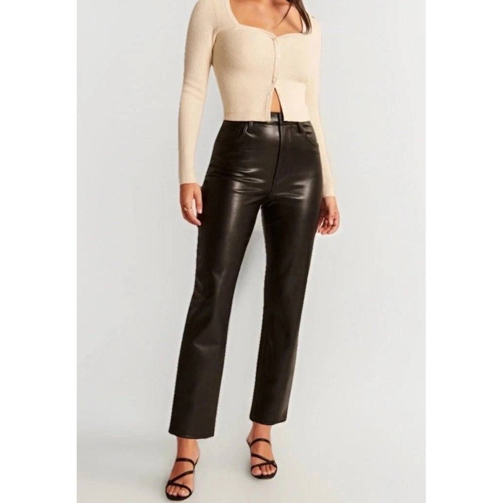 Abercrombie & Fitch 90s Straight Pants Women 27/4 Vegan Leather Ultra High Rise‎